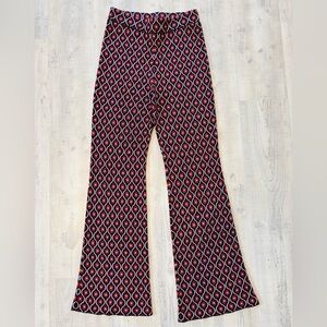 Mango Medium Pink and Black Mod Geometric Flare Knit Pants